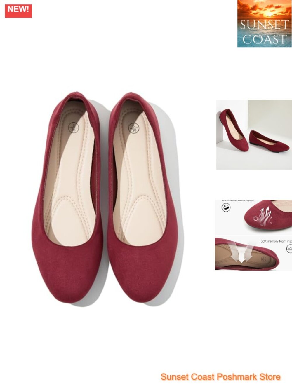 Suede Ballet Flats Round Toe Memory Foam Cushioned Slip On Work Shoes
